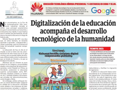 Digitalización de la educación  acompaña el desarrollo  tecnológico de la humanidad
